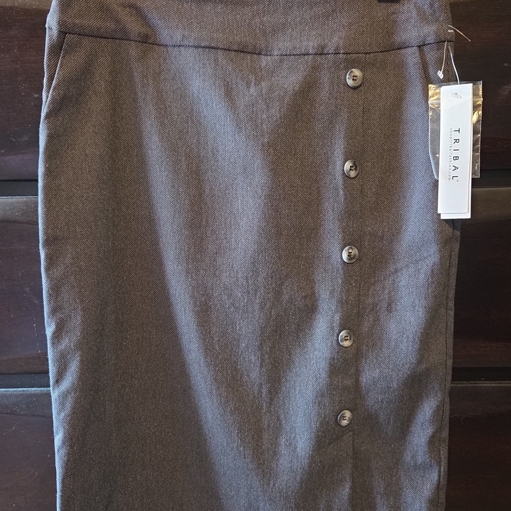 Tribal Women's Dark Gray Buttoned Pencil Skirt